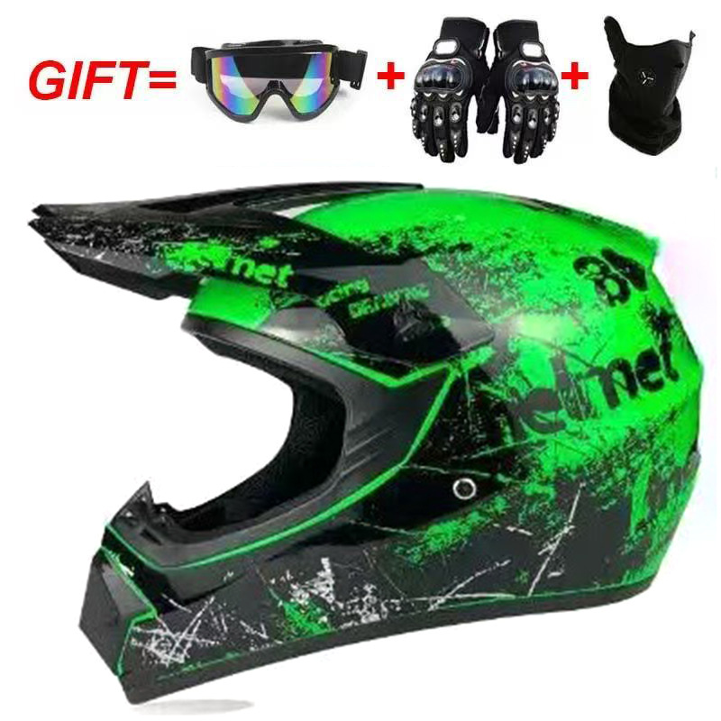 Gafas, máscara y guantes con estampado floral verde brillante.