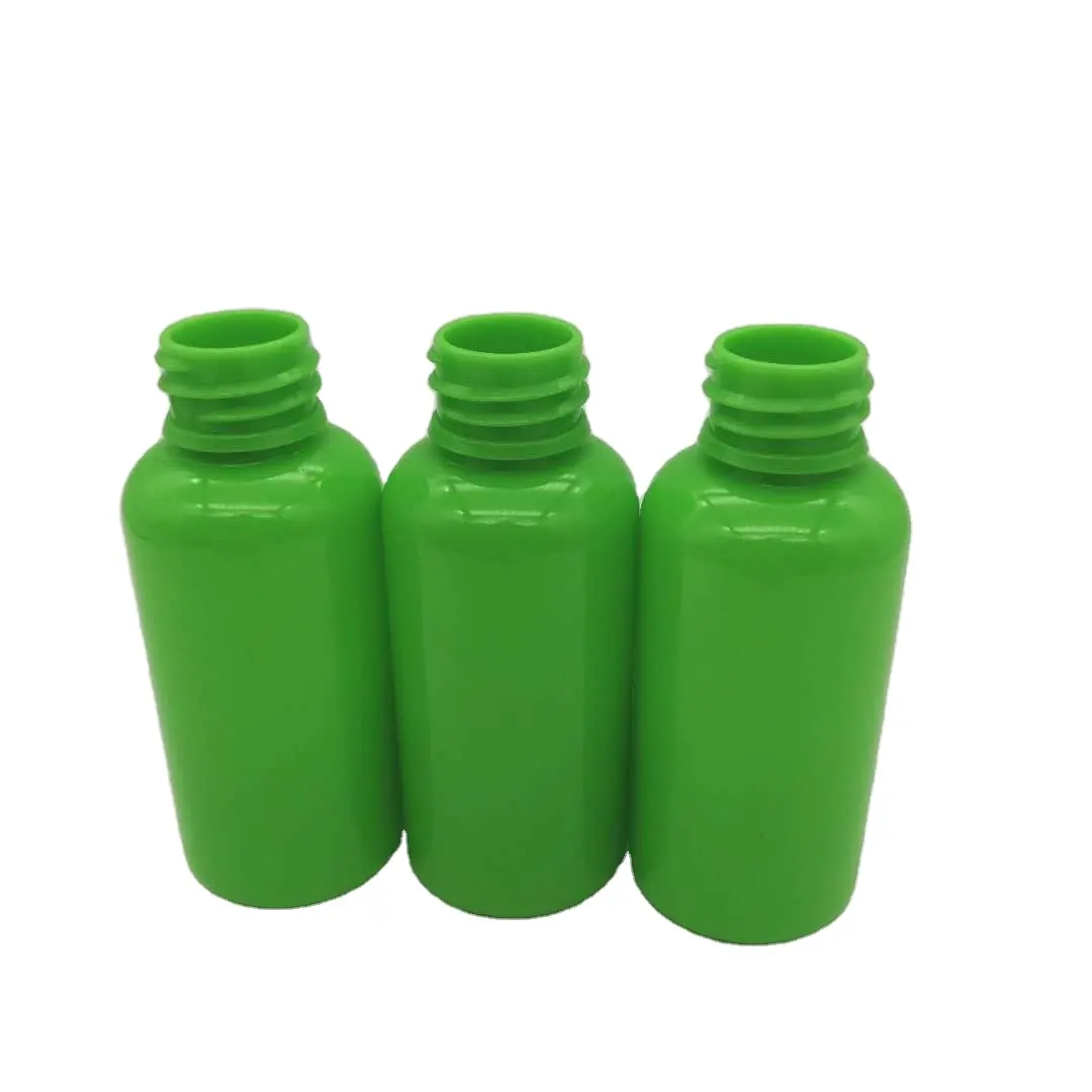 Bottiglia di plastica pet di colore verde vuota all'ingrosso da 30ml con dimensioni del collo da 20mm