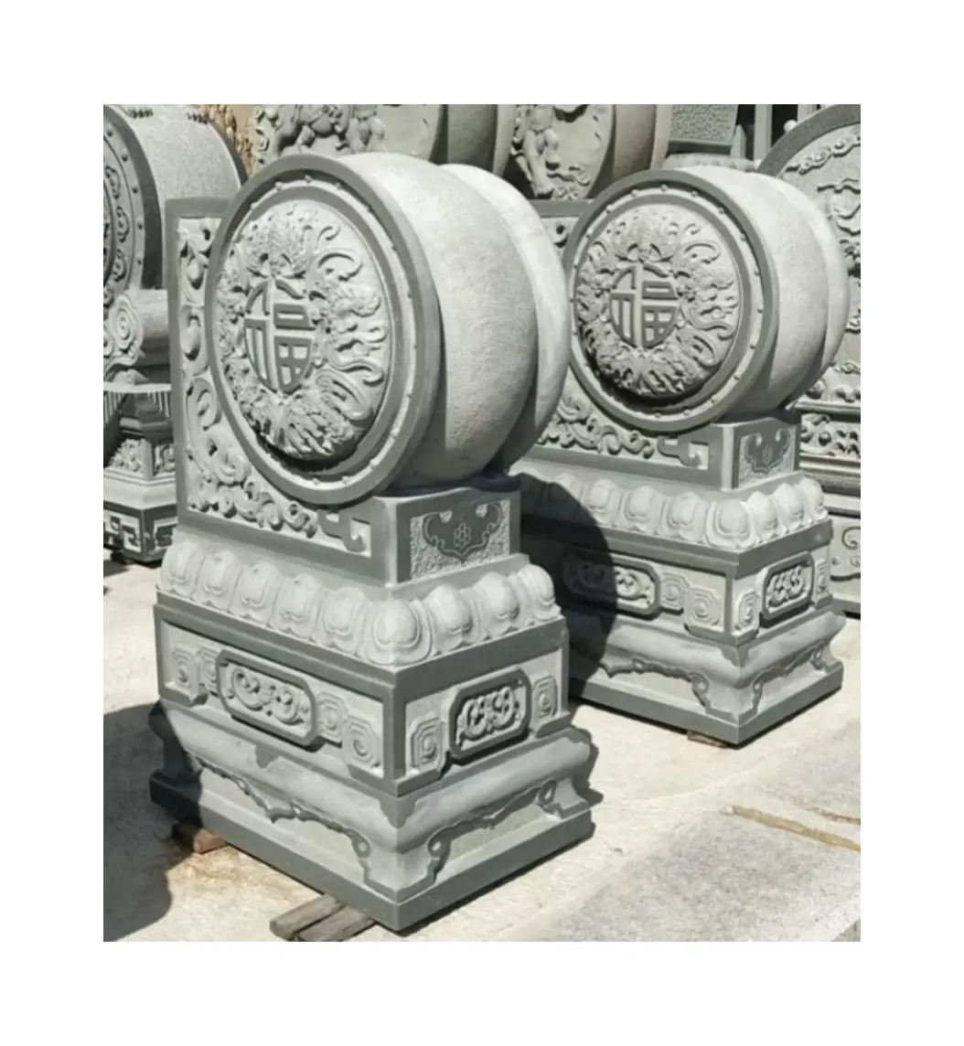 Ancienne porte d'architecture chinoise Grand tambour étreignant en forme de pierre de roulement en granit Sculpture pour temple
