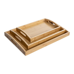 环保竹制托盘带手柄矩形竹制早餐托盘茶盘 - Product Image 1