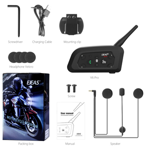 EJEAS-Auriculares con Bluetooth V6 PRO para casco de motocicleta, intercomunicador, auriculares impermeables con interfono BT de 1200M, altavoz para casco para 6 conductores - Product Image 1