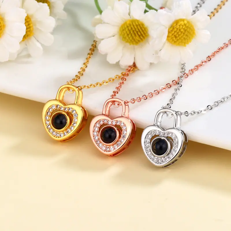 Tôi yêu bạn chiếu trong 100 ngôn ngữ tưởng niệm Bộ nhớ chiếu Vòng cổ cho phụ nữ Zircon tình yêu khóa xương đòn Chuỗi vòng cổ