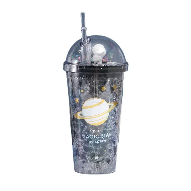 Drink Cup Double Wall Planet Cartoon Acrílico Plastic Tumbler Kids Sports Sippy 450ML Plastic Water Cups Com Tampas E Palhas