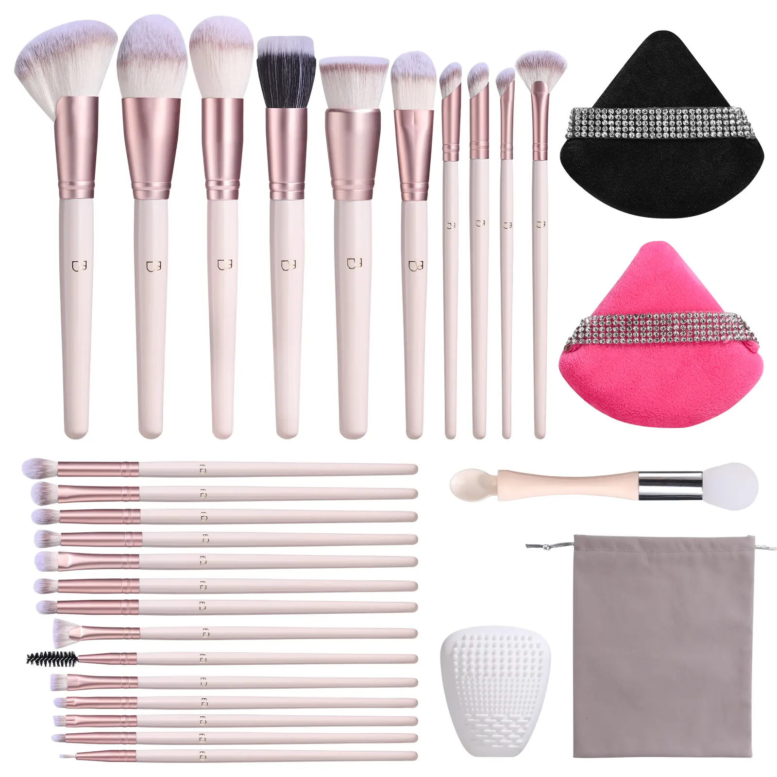 Kits de herramientas de maquillaje facial, el mejor regalo, 29 Uds., Etiqueta Privada, brocha de maquillaje, alfombrilla de limpieza, brochas para mascarillas, brochas de maquillaje