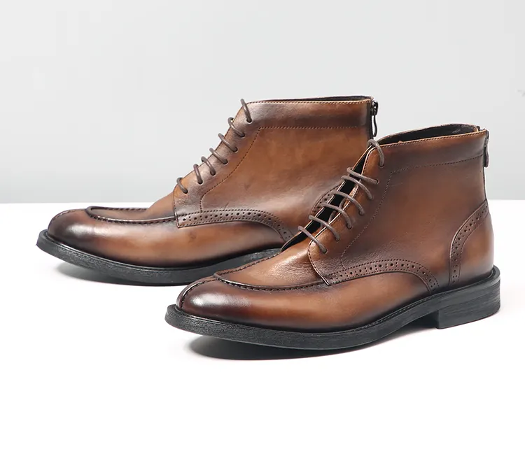 Zapatos de conducción de cuero suave para hombre, zapatos de vestir italianos, botas planas cómodas, zapatos de cuero real superior para exteriores