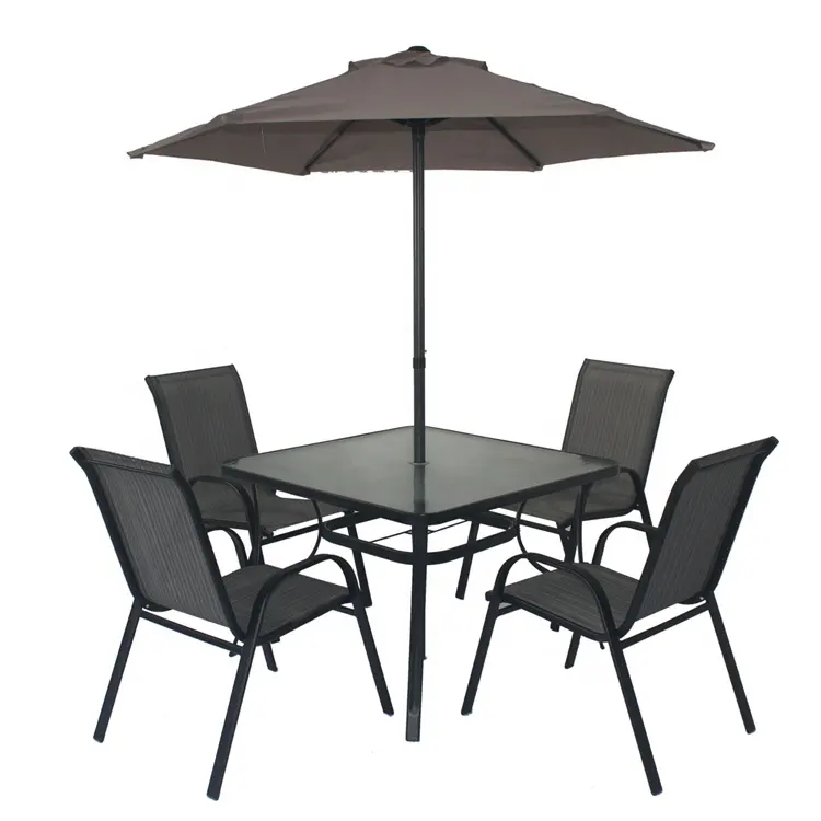 6 PCs Set Outdoor Bisto Garden Furniture Fold Chair und Round gehärtetem Table With Patio Umbrella