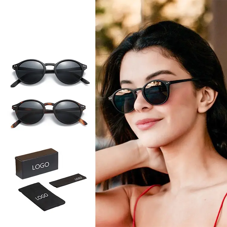 Toptan özel Logo reçine UV400 lensler PC Shades güneş gözlüğü kadın erkek moda yuvarlak polarize güneş gözlüğü 2023