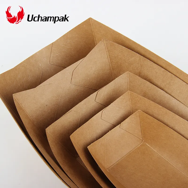 Paper Food Tray for Snack Disposable Kraft Paper Food Serving Tray Bulk Brown For Nachos Tacos BBQ Fries