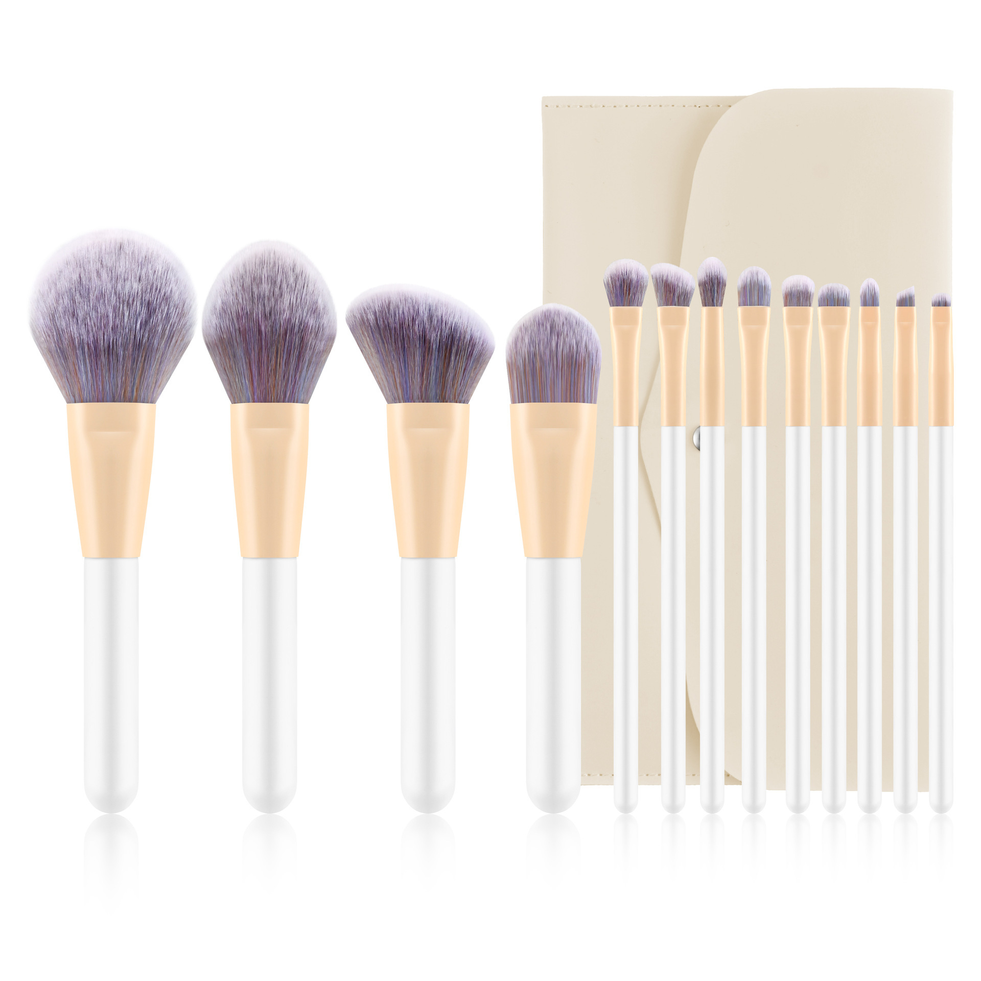 13 pezzi bianchi devotional beauty con capelli viola + borsa in pelle beige