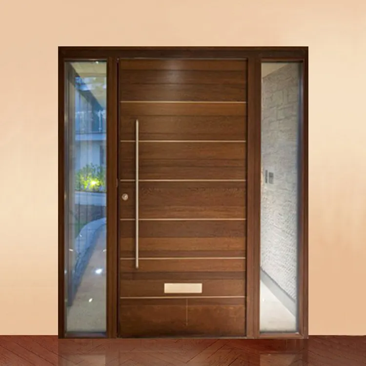 Precio al por mayor entrada principal moderna puertas individuales de madera último diseño exterior entrada frontal puerta de madera contrachapada al ras