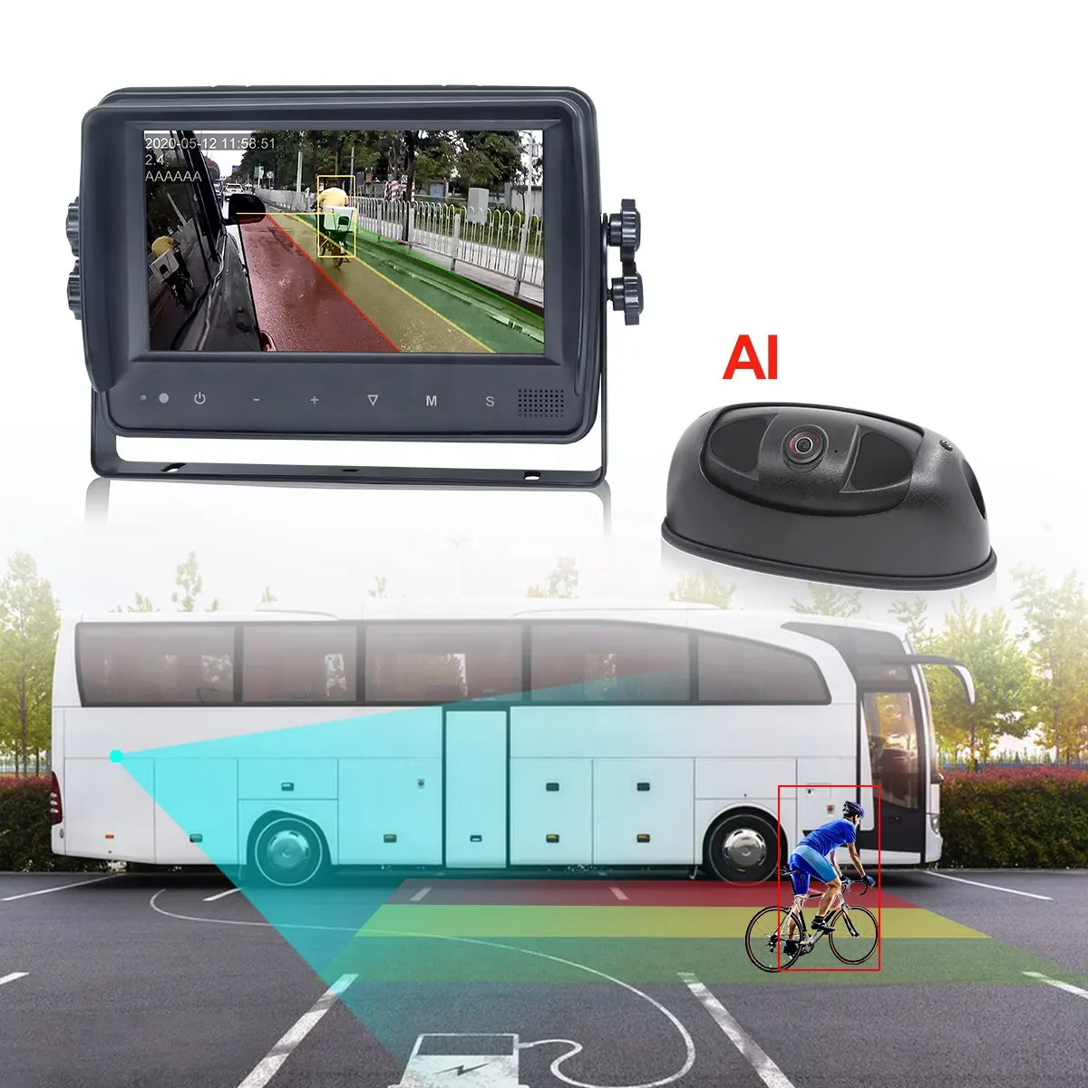 O sistema de detecção do ponto cego do AI do veículo de STONKAM para o ônibus IP69K identifica a tela central dos veículos pedestres compatível