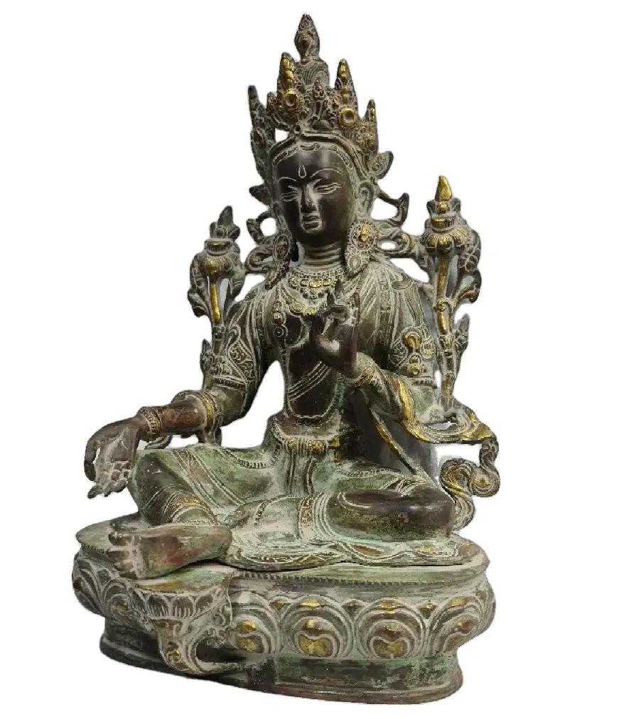 Handwerks statue Tibetische Skulptur Tara Green Antique Museum Finish Messing Metall Hochwertiger indischer religiöser Buddhismus Indien