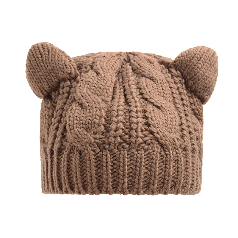 Vente en gros de bonnets d'hiver personnalisés de haute qualité Bonnets en tricot personnalisés avec oreilles de chat pour adulte