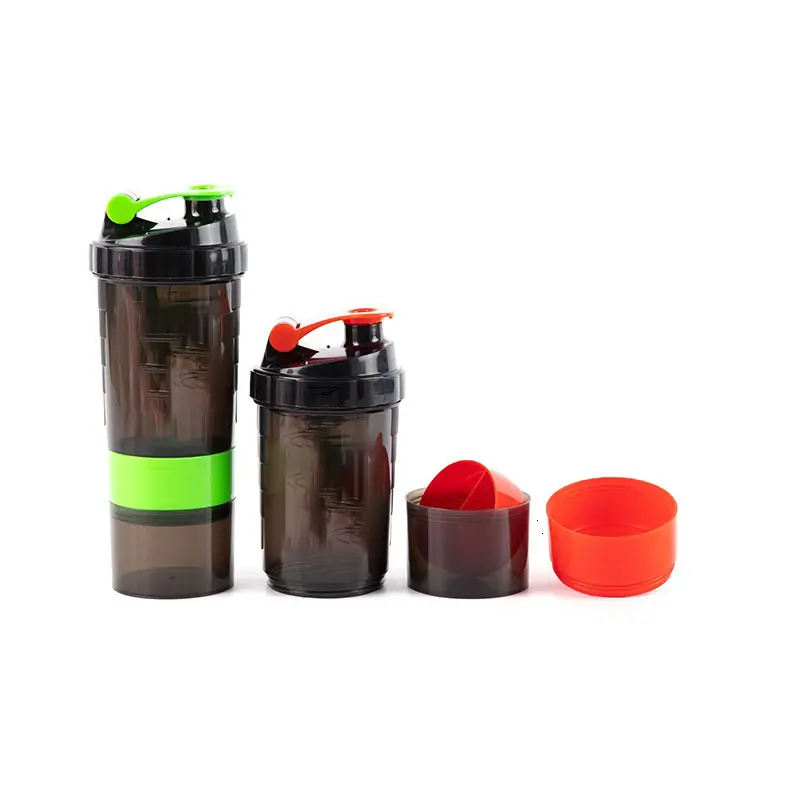 500ml Black Three Layers Plastic Gym Shaker Bottle, Garrafas para pontos, Garrafa de água Sport Gym com Tick Marker