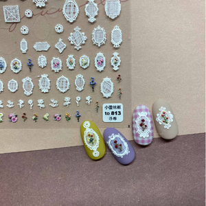 To813 2025 cứu trợ các mặt hàng nóng dính ủng hộ dễ thương Nhật Bản Phong Cách 5D nhỏ ren khung móng tay dán - Product Image 4