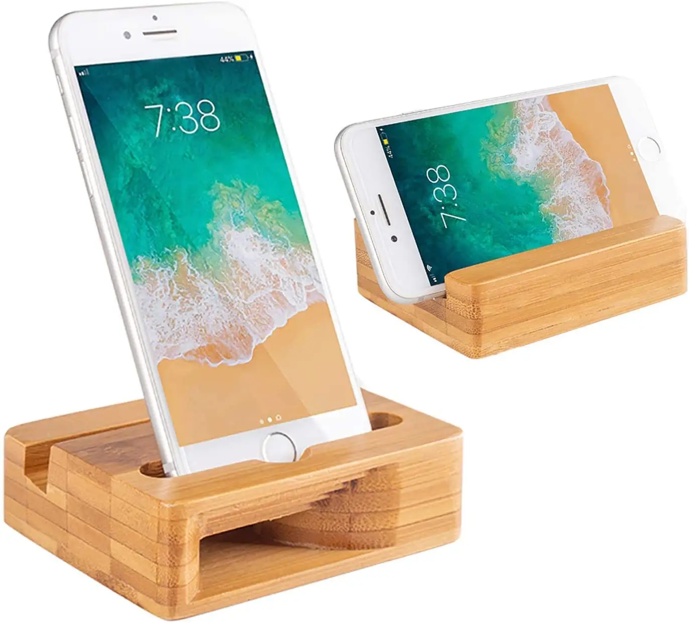 Cep telefonu standı ile ses amplifikatörü, doğal bambu ahşap masaüstü cep telefon tutucu (ses standı)