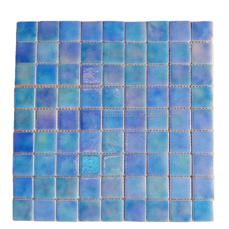 Himmelblaue Farbe Quadratische Form Ganzkörper Recycling Glas Schwimmbad Mosaik Fliesen Glas Mosaik Kunst