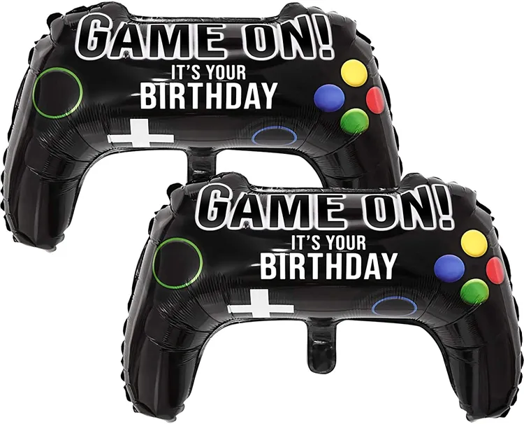Globos de fiesta de videojuego con autosellado, controlador de juego en forma de almohadilla negra, papel de aluminio Mylar para cumpleaños
