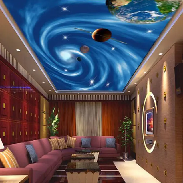 Carreaux de plafond modernes à motif imprimé UV, carreaux de plafond extensibles, panneau mural intérieur en Pvc