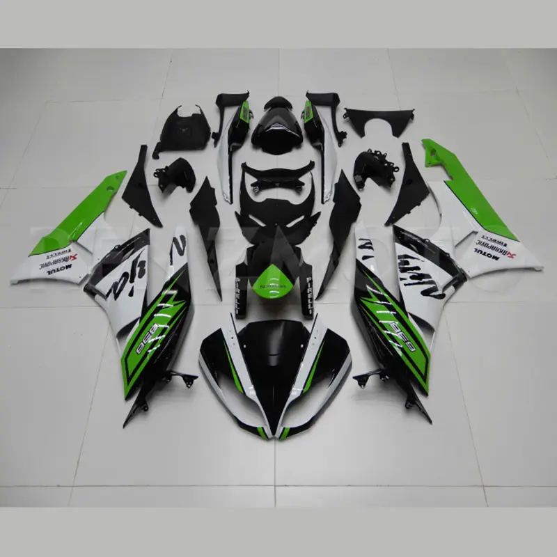 Kit de carenado completo para motocicleta Kawasaki, capó de inyección de plástico Abs, color negro, blanco y verde, para modelo zx6r 2009 2012