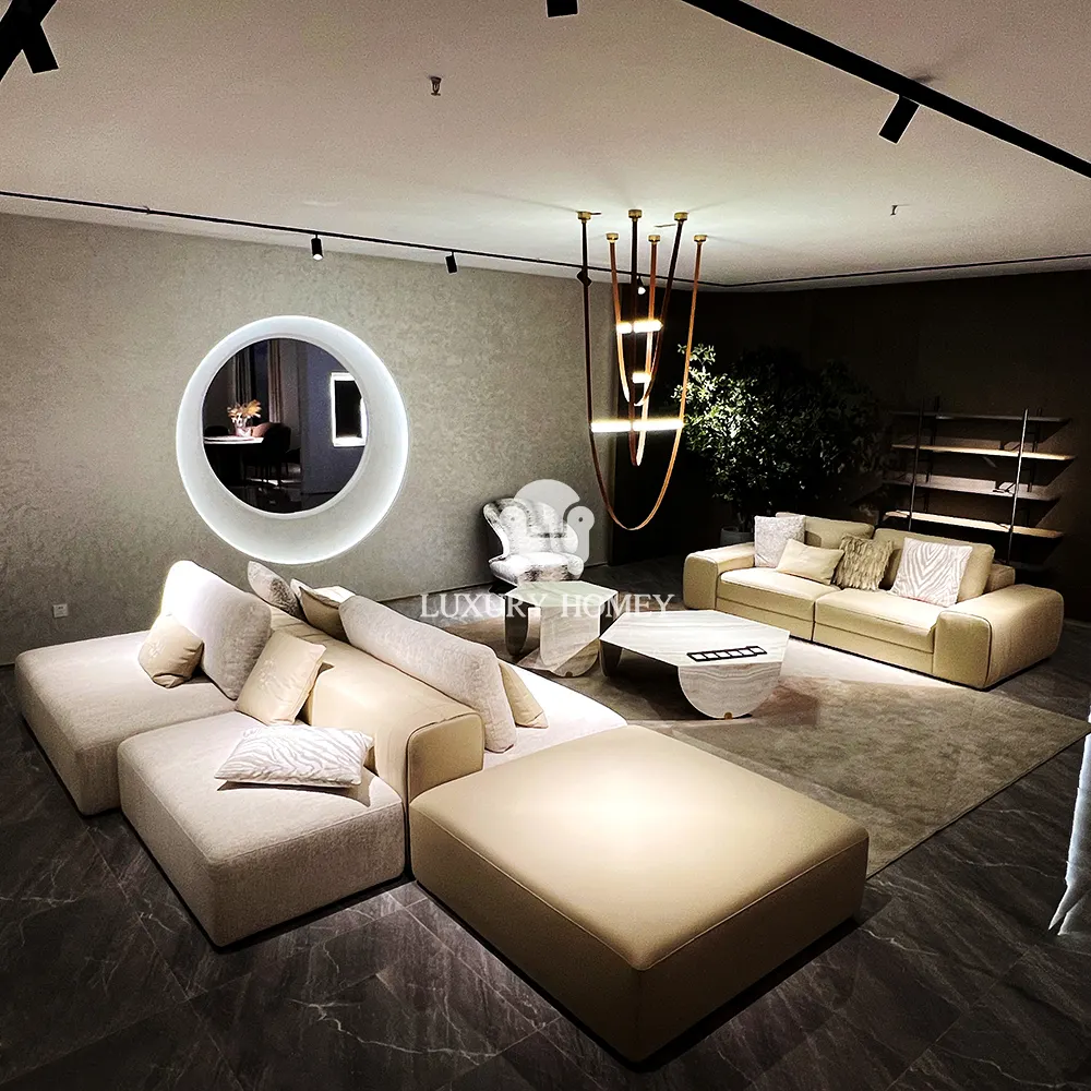 Moderne Luxe Italiaanse Fluwelen Stof Bank Sectionele L-Vorm Lobby Zitbank Woonkamer Modulaire Sectionele Vloer Sofa