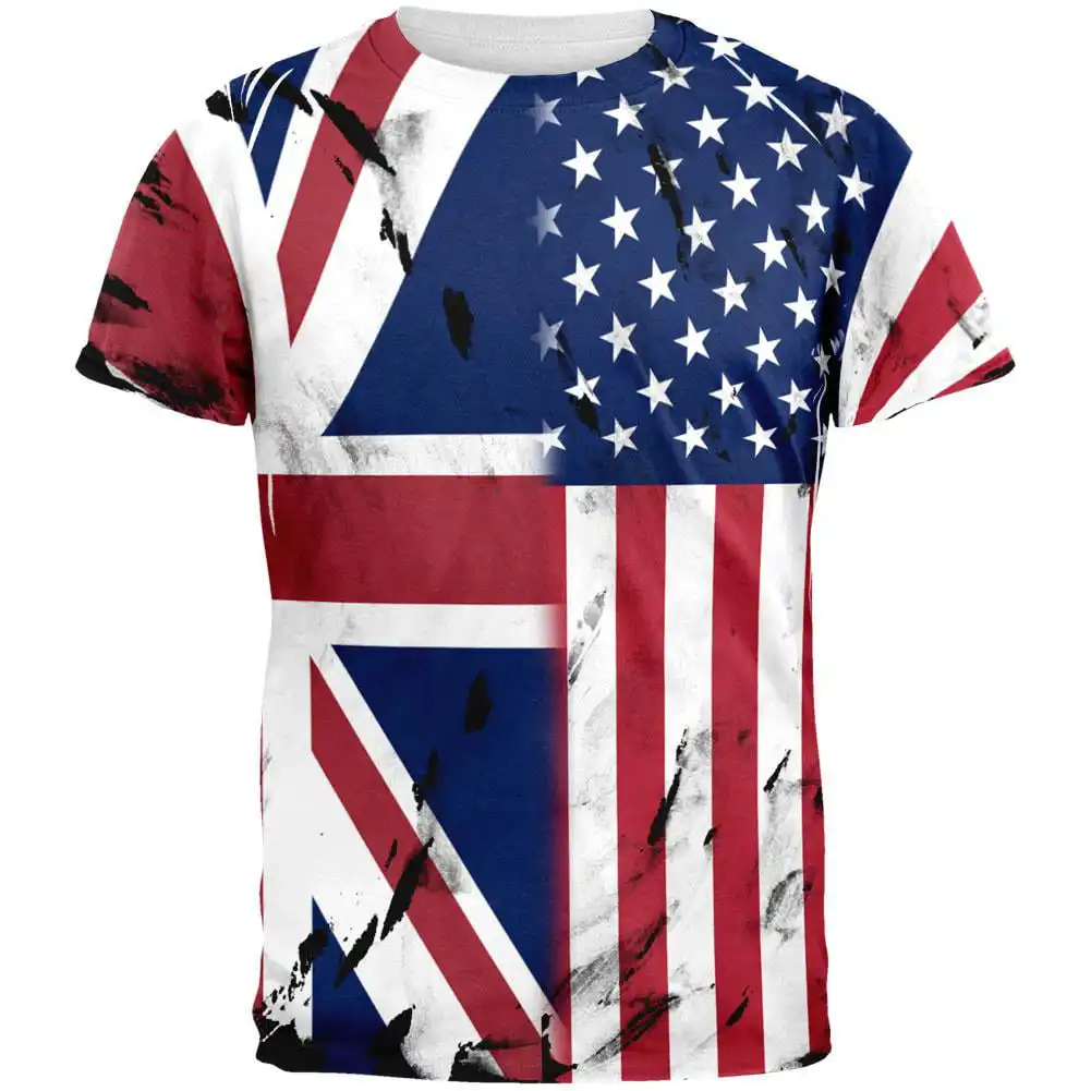 British UK USA bandiera personalizzata All Over stampa t-shirt da uomo in poliestere a manica corta all'ingrosso uomo Street Sportswear top Tee top
