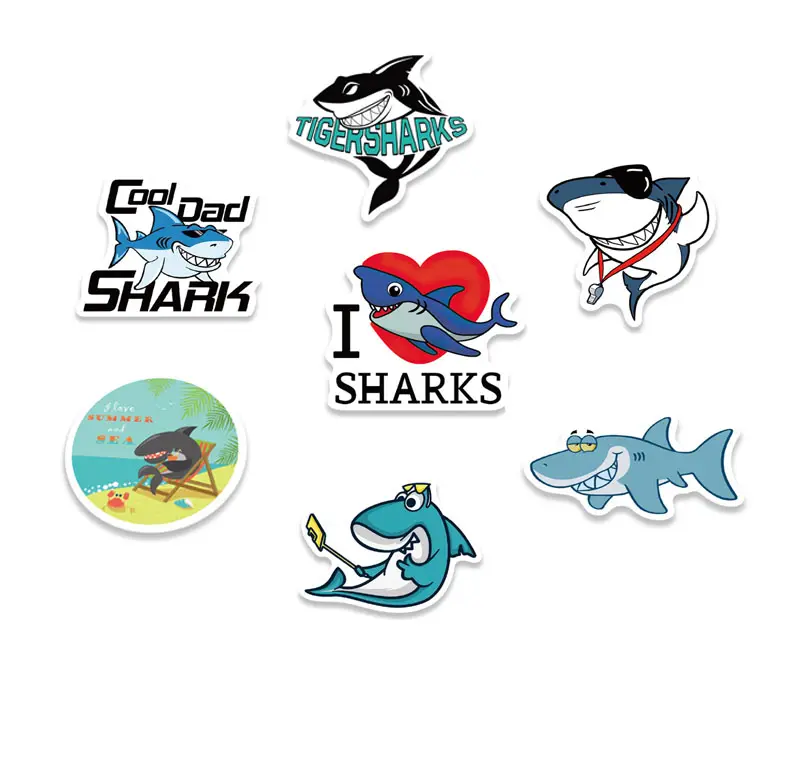 Étiquettes autocollantes personnalisées en vinyle imperméables avec logo de dessin animé de requin de la vie marine