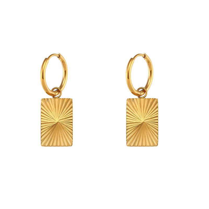 Engraved striped pendant earrings - Rectangle