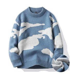 Herbst Herren Freizeitsweiser Wolkenmuster niedliches Paar Pullover rundhalsausschnitt lange Ärmel männlicher gestrickter Pullover Harajuku Pullover