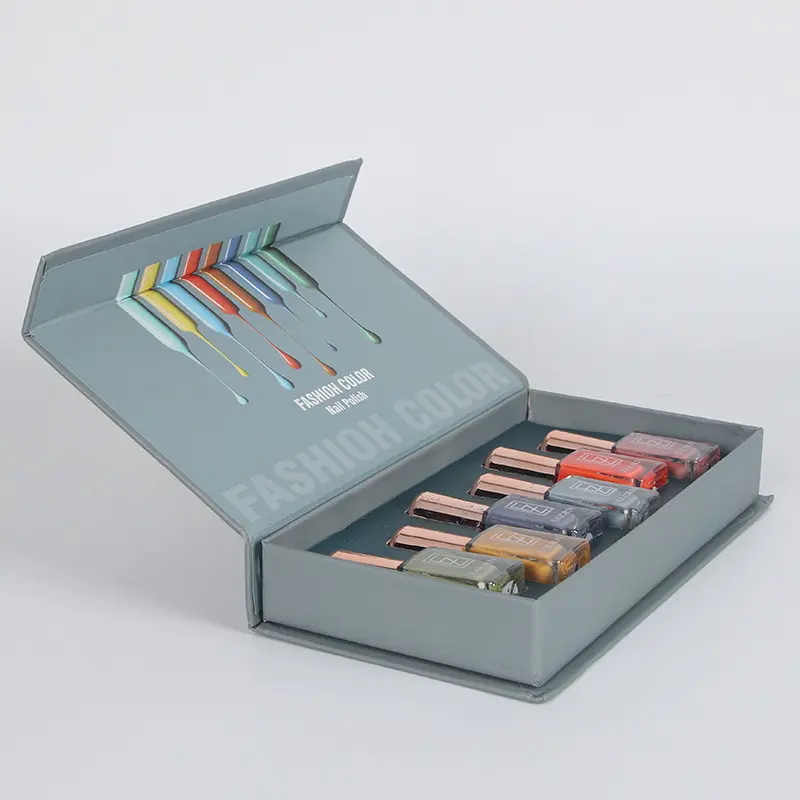 Amostra grátis de batom esmalte de unhas, embalagens de óleo, caixa em forma de livro, logotipo personalizado, caixas de presente de cartão magnéticas com logotipo