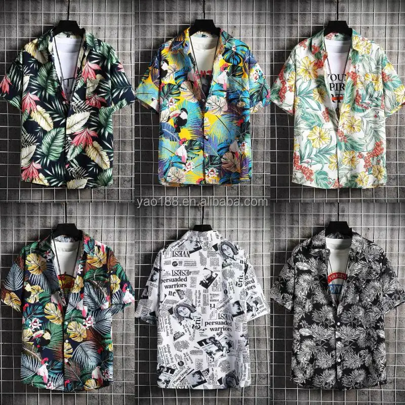 Camicia a basso prezzo stile uomo camicia a maniche corte all'ingrosso 2024 estate giovane camicia in chiffon Hawaii colletto con risvolto da uomo