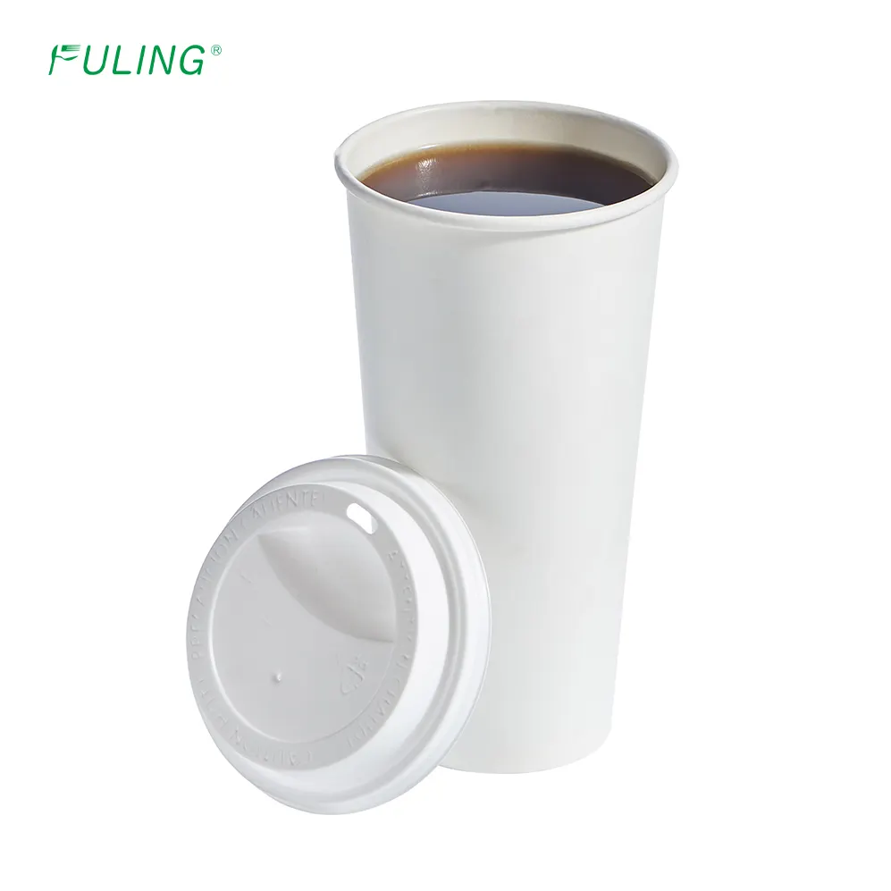 Copos de papel de café quente com logotipo impresso personalizado FULING recicláveis 6 onças 8 onças 9 onças 10 onças 14 onças 16 onças de parede única/dupla