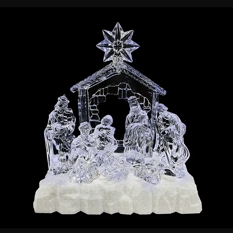 LED Acryl religiöse Verzierung Weihnachts dekoration Leuchten Krippe Set Heilige Familie Figur