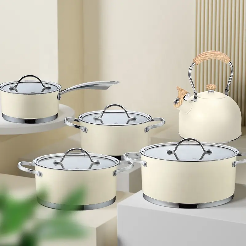 Hot bán thép không gỉ đồ nấu nướng hình dạng thẳng cảm ứng Cookware Set nấu ăn nồi và Pan với Glass Nắp