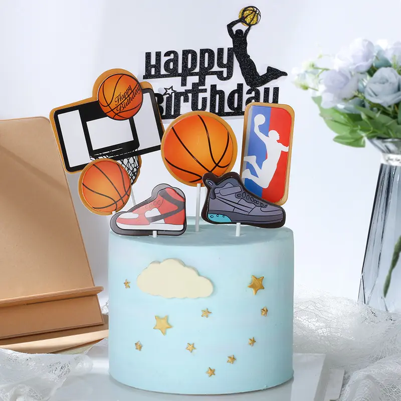 Adornos para tarta de cumpleaños de baloncesto para niños, zapatillas con temática de pastel de cumpleaños