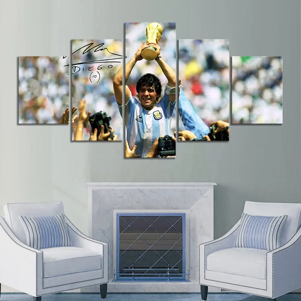 Affiche en toile avec photo HD de Football, 5 pièces, affiche de Superstar, décor de chambre à coucher, die Maradona