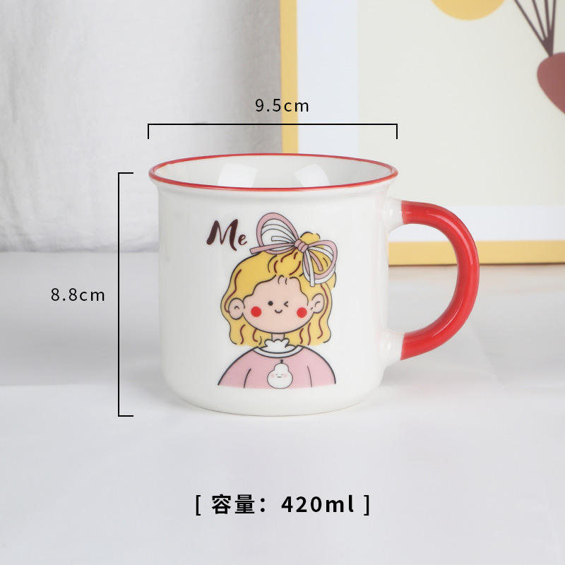 Poignée rouge avec imprimé de fille de dessin animé