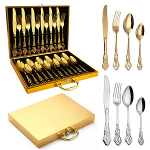 Bán buôn Baroque Hoàng Gia Flatware nổi Hollow cổ điển sang trọng bạc Set 18/10 thép không gỉ đám cưới vàng thiết lập dao kéo - Product Image 3