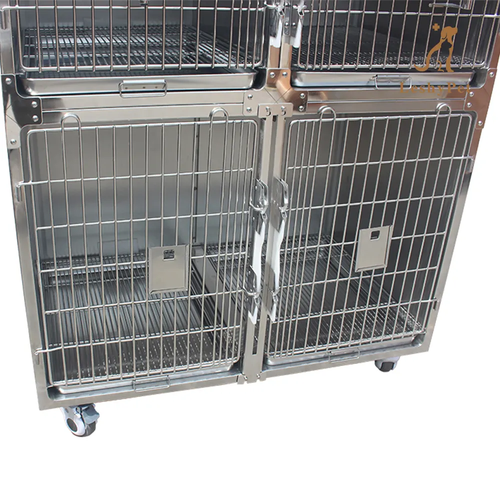 Leshypet Cage pour chien pliable en acier inoxydable avec portes d'alimentation Cages pour chiens pliables en acier inoxydable