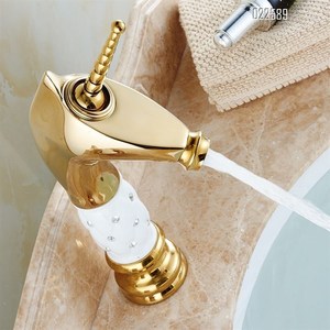 Phong Cách Châu Âu Mạ Vàng Chìm Đầu Cổ Đơn Lỗ Đồng Đồng Lạnh Và Ấm Kỳ Lân Vòi Phòng Tắm - Product Image 4