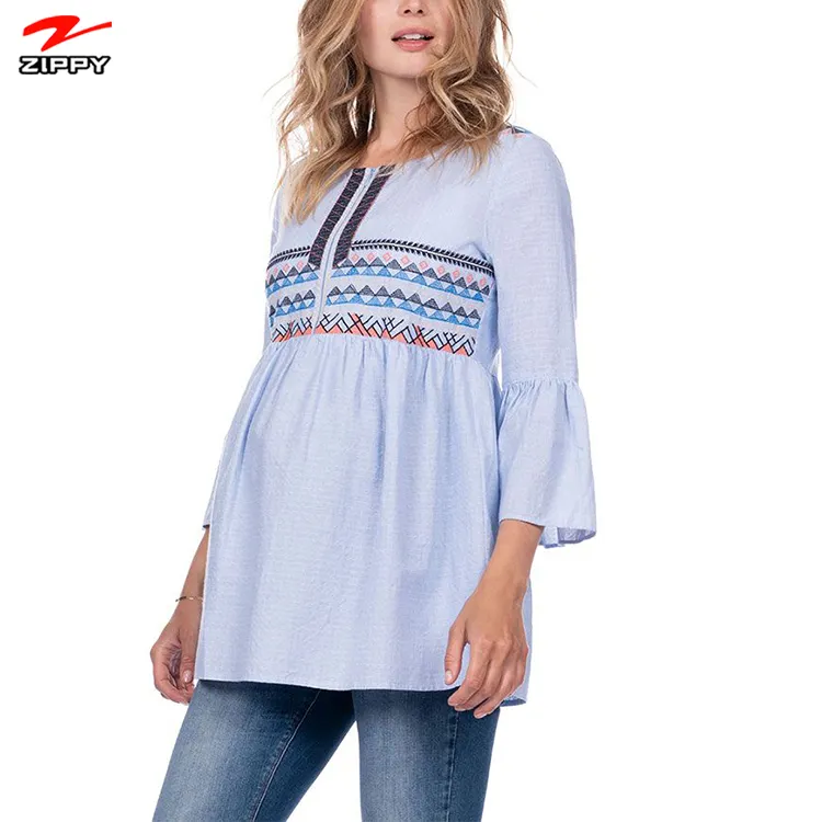 New Women Bohemian Casual Holiday style blouse Lady printing o-neck Long sleeve Pregnant women breastfeeding shirt