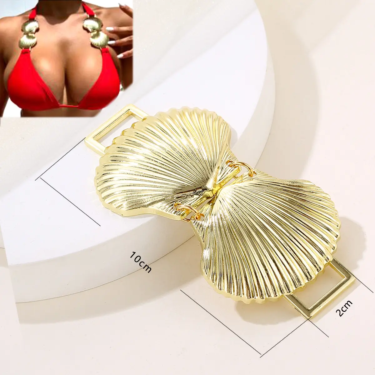 JFS012 New Arrival Gold Metal Shell Forma Bikini Conector Strap Para Mulheres Beachwear Acessórios