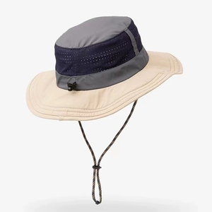 Atacado Aba Larga Boonie Pesca Sun Hat Rubber Patch logotipo Personalizado Laser Impermeável Corte Buraco Balde Chapéu Com <span class=keywords><strong>String</strong></span>