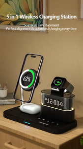 แท่นชาร์จไร้สาย5 in 1 25W กำลังขับ10W, ที่ป้องกัน OTP สำหรับ iPhone สำหรับ Apple Watch สำหรับ airpods พร้อมนาฬิกาปลุกไฟ - Product Image 4