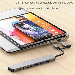 多端口USB USB-C集线器铝合金7合1适配器OTG分离器7合1适配器c型3.0 USB集线器，适用于笔记本电脑 - Product Image 2