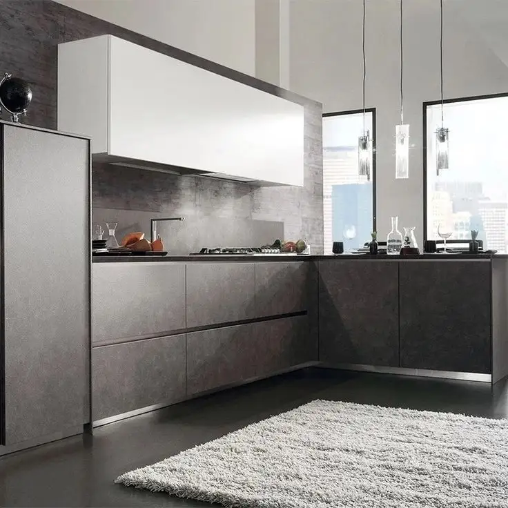 High End American Farmhouse PVC Melamine Kitchen Cupboard Oak Shaker Style Grey Kitchen Cabinets