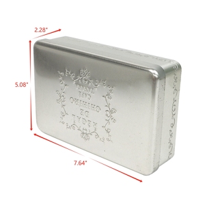 批发定制银色矩形金属储物锡盒，带压花图案 - Product Image 5