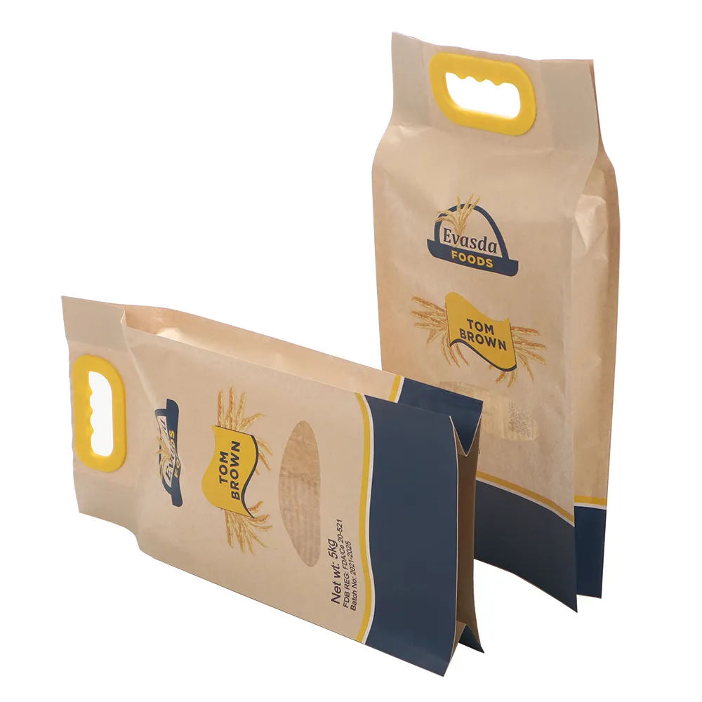 Logo personalizzato 1kg 5kg farina di grano riso carta Kraft sacchetti per imballaggio in plastica per imballaggio