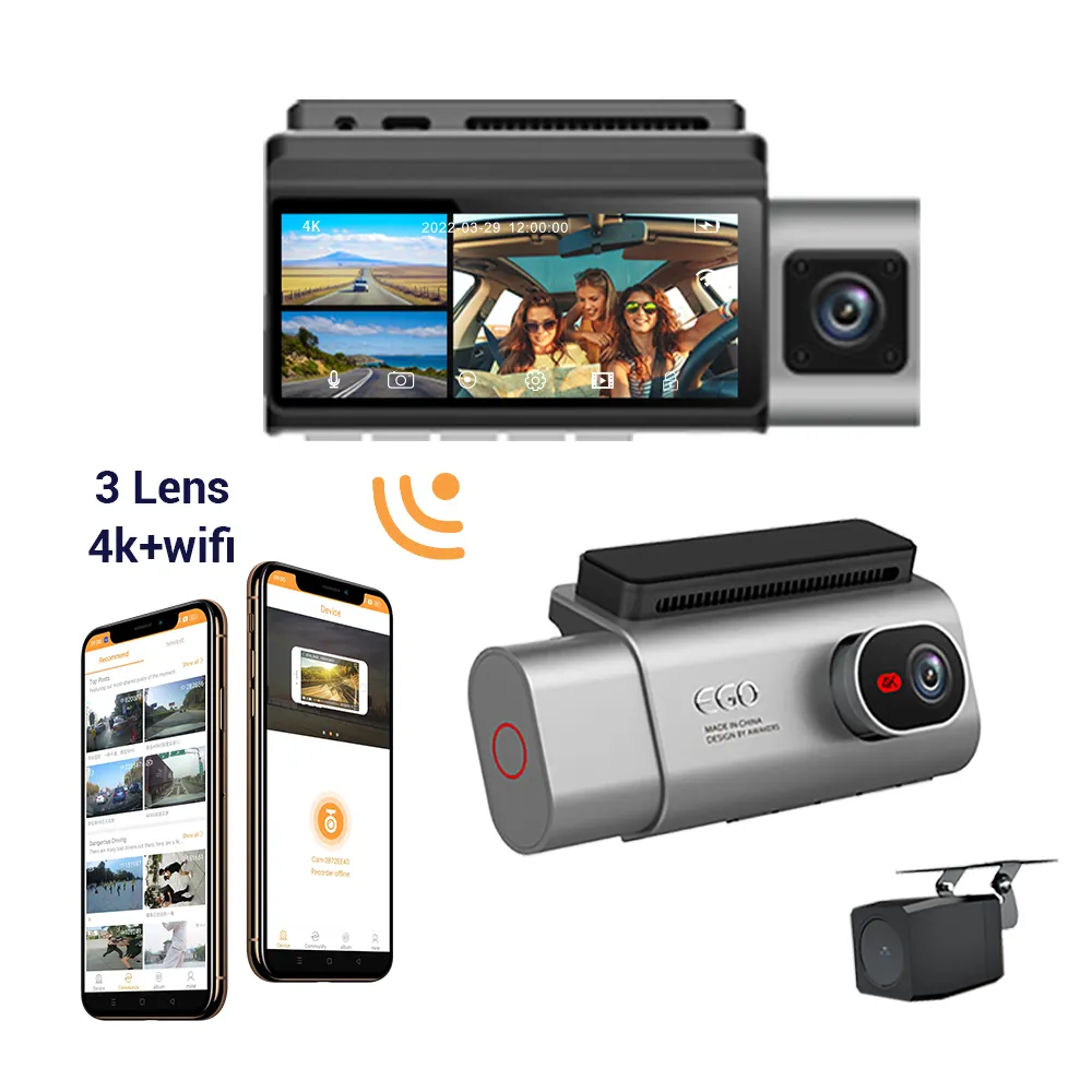 4k Wifi Auto DVR 3 Kamera Dash Cam 3 Lens Loop Aufnahme vorne und hinten innen 3 Kanal Dash Cam