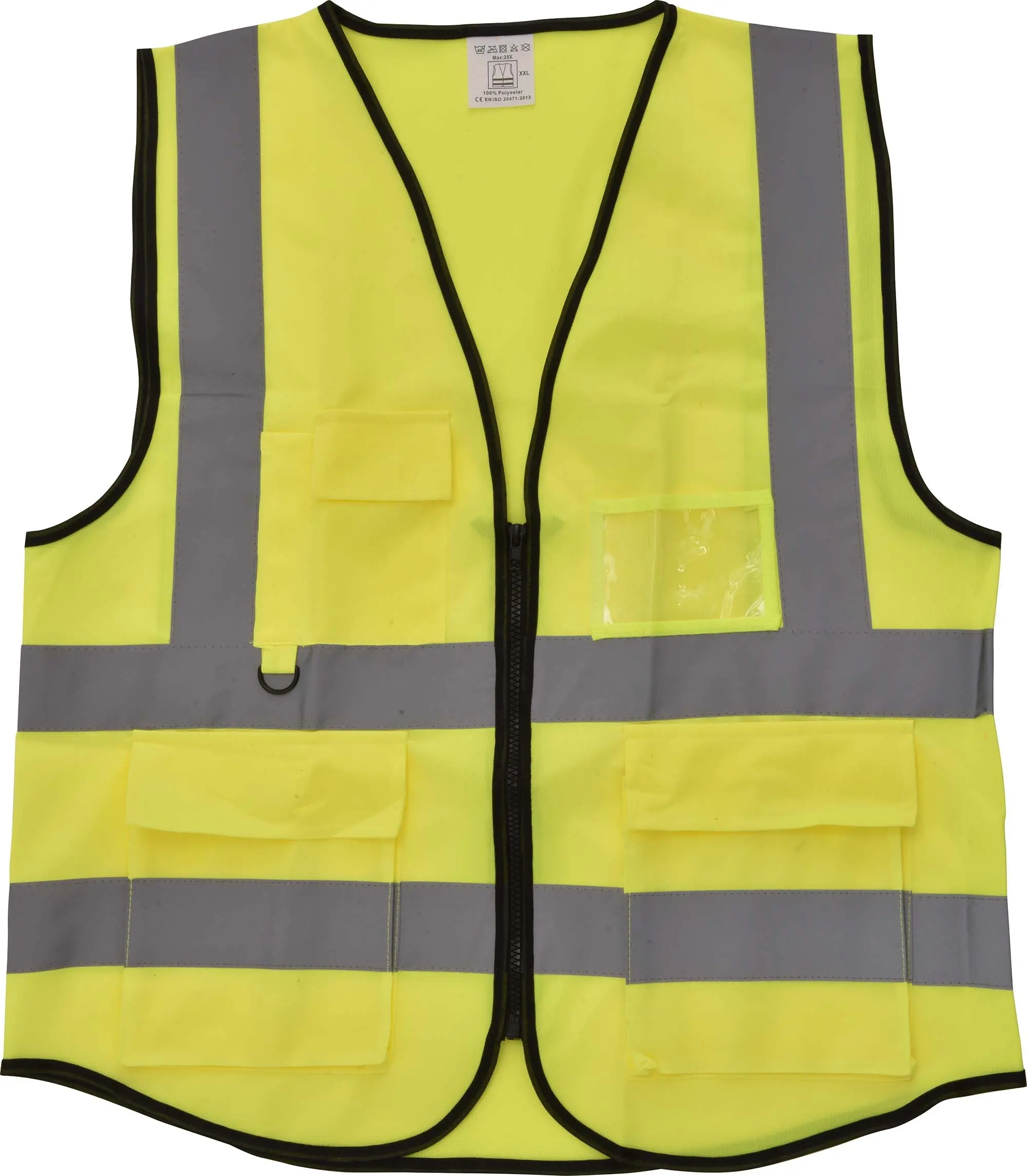 Gilet di sicurezza con chiusura a cerniera ad alta visibilità verde Lime all'ingrosso in maglia di poliestere con 4 strisce riflettenti